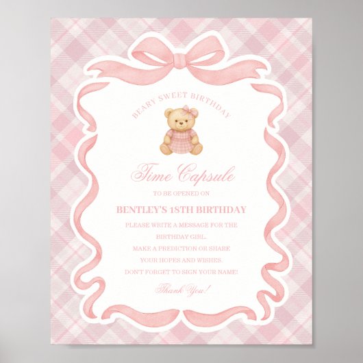 Poster Pink Coquette Bow Bear Birthday Time Capsule (Devant)