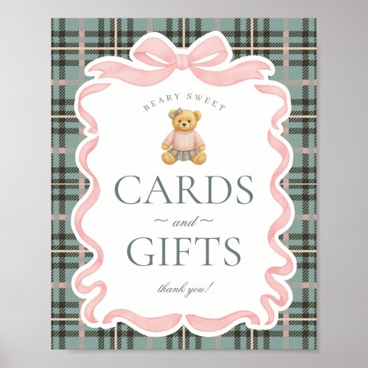 Poster Pink Coquette Bow Bear Plaid Cards & Gifts (Devant)