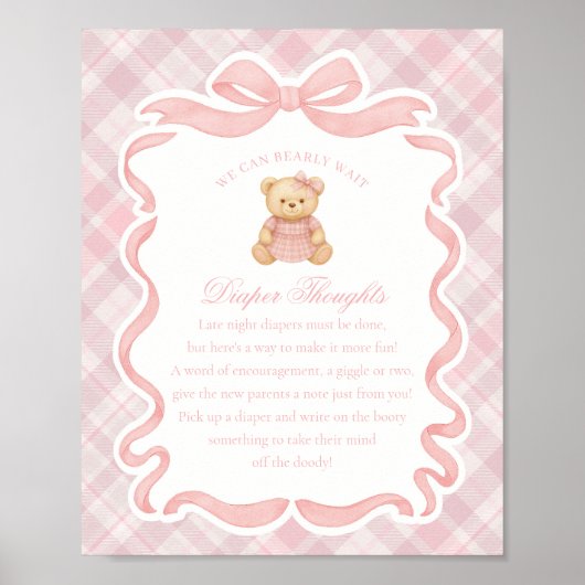 Poster Pink Coquette Bow Bear Plaid Diaper Thoughts (Devant)