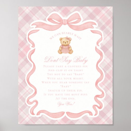 Poster Pink Coquette Bow Bear Tartan Dont Say Baby Game (Devant)