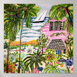 Poster Pink Cottage by the Bay I