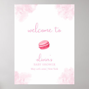 Poster Pink Cute Bonjour Bébé Macaron Baby shower Bienven
