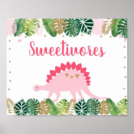Poster Pink Dinosaur Sweetivores Birthday Food Table Sign (Devant)
