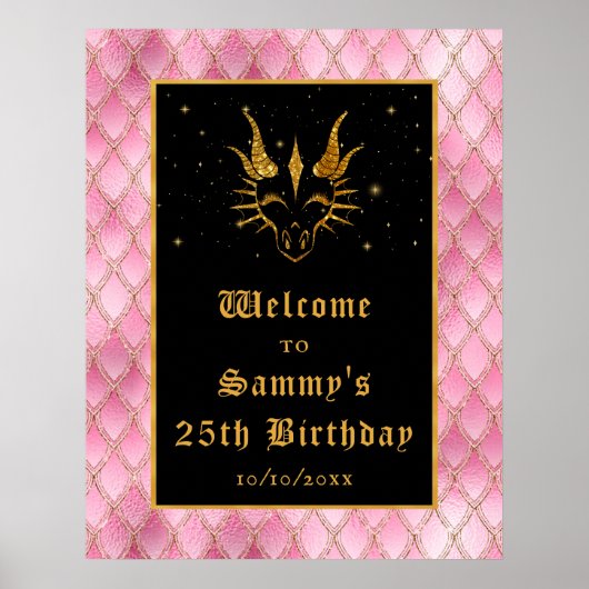 Poster Pink Dragon Scales Gold Anniversaire Bienvenue (Devant)