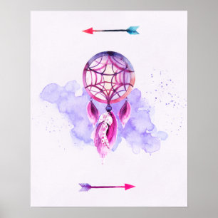 Poster Pink Dreamcatcher On Purple Watercolor