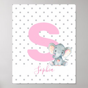 Poster Pink Elephant Personnalisé Girl Nom bébé Nursery