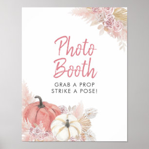 Poster Pink Fall in Love Citrouille Photo Booth Sign
