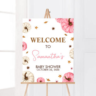 Poster Pink Fall Little Citrouille Baby shower Bienvenue