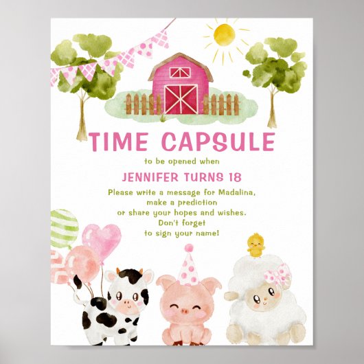 Poster Pink Farm animaux fête anniversaire Time capsule (Devant)
