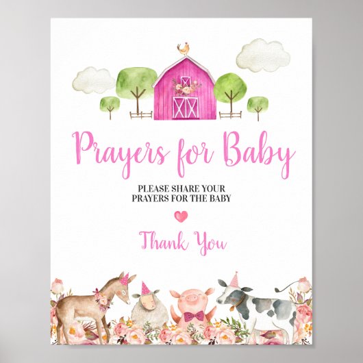 Poster Pink Farm House Animaux Barnyard Prières pour bébé (Devant)