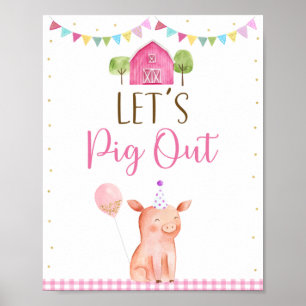 Poster Pink Farm Pig Out Anniversaire de nourriture