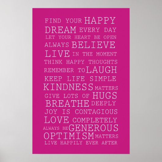 Poster Pink Find Your Happy Inspirational Quotes (Devant)