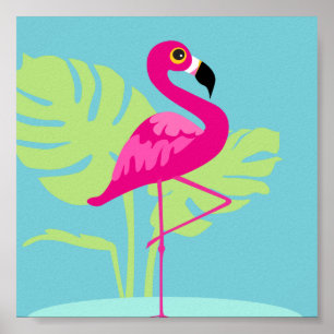Poster Pink flamingo tropical