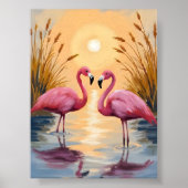 Poster Pink Flamingos Sunset Animal Painting (Devant)