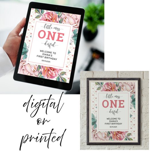 Poster Pink Floral 1er anniversaire Bienvenue