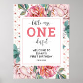 Poster Pink Floral 1er anniversaire Bienvenue (Devant)