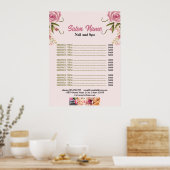 Poster Pink Floral Beauty Nail Salon Prix du menu (Cuisine)