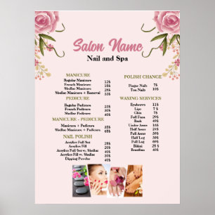 Poster Pink Floral Beauty Nail Salon Prix du menu