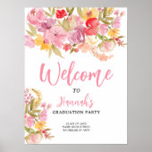 Poster Pink Floral Bold Hand-Painted Graduation Welcome (Devant)