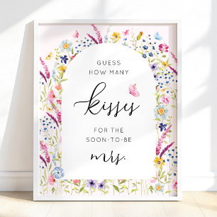 Poster Pink Floral Combien de baisers Fête des mariées je