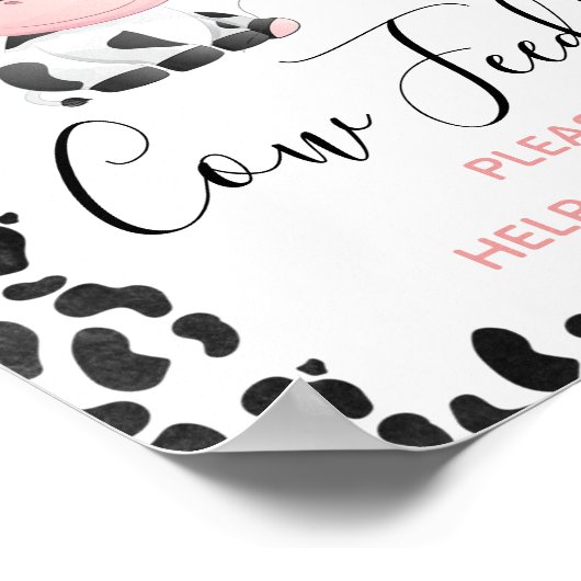 Poster Pink Floral Cow Imprimer Signal de fête d'annivers (Coin)