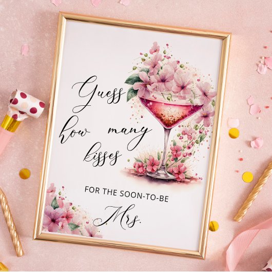 Poster Pink Floral Devine combien de baisers Fête des mar