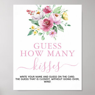 Poster Pink Floral Girl Baby shower Guess Jeu