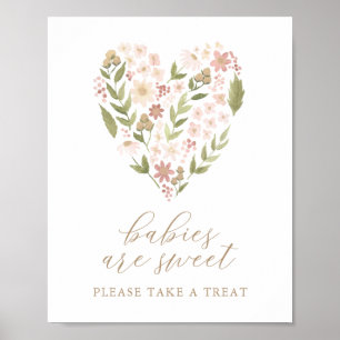 Poster Pink Floral Heart Baby Shower Babies are Sweet