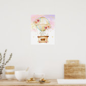 Poster Pink Floral Hot Air Balloon Elephant Adventure (Cuisine)