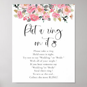 Poster Pink Floral Mettez une bague sur la Fête des marié