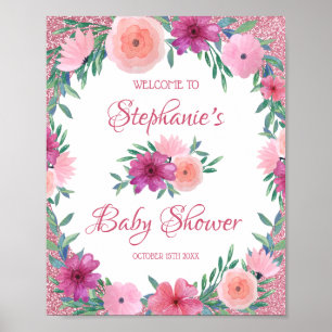 Poster Pink Floral Rose Gold Glitter Baby Shower