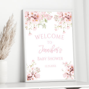 Poster Pink Floral Summer Baby Girl Douche Bienvenue
