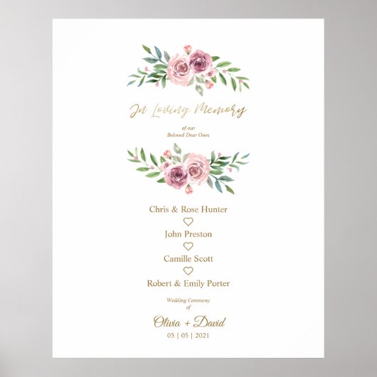 Poster Pink Floral Wreath In Loving Memory Wedding Table (Devant)