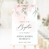 Poster Pink Flowers, Greenery, Boho, Baptism Welcome