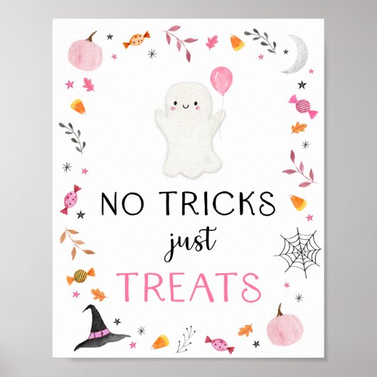 Poster Pink Ghost Halloween Pas de Trucs Juste Traite Sig (Devant)