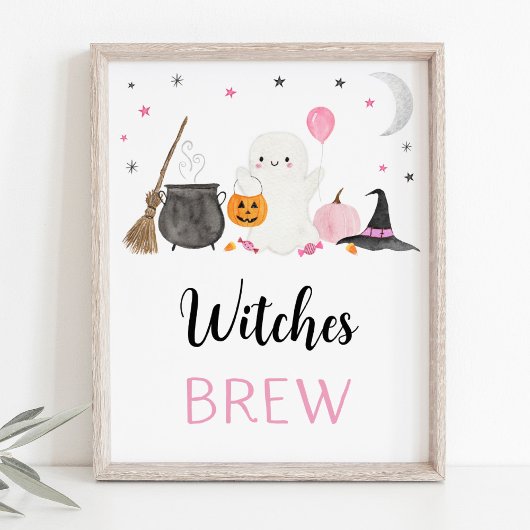 Poster Pink Ghost Halloween sorcières Brew Boissons Signa