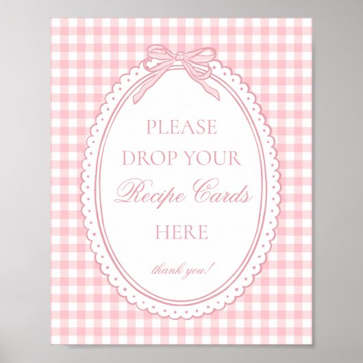 Poster Pink Gingham Coquette Bow Share a Recipe (Devant)