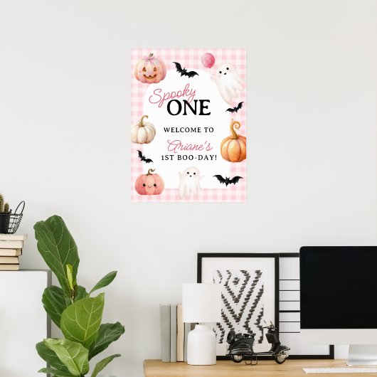 Poster Pink Gingham Spooky One First Birthday Welcome (Bureau à domicile)
