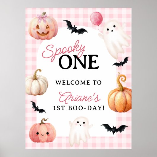 Poster Pink Gingham Spooky One First Birthday Welcome (Devant)