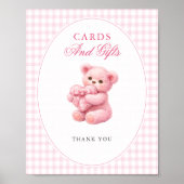 Poster Pink Gingham Teddy Bear Neutral Baby Shower (Devant)