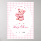 Poster Pink Gingham Teddy Bear Neutral Baby Shower (Devant)