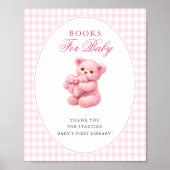 Poster Pink Gingham Teddy Bear Neutral Baby Shower (Devant)