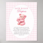 Poster Pink Gingham Teddy Bear Neutral Baby Shower (Devant)