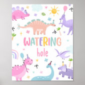 Poster Pink Girl Dinosaur Watering Trou Anniversaire (Devant)
