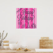 Poster Pink Girlie joyeuse bannière d'anniversaire (Cuisine)