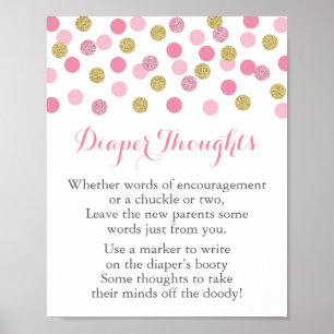 Poster Pink & Gold Baby shower Diaper Pensées Jeu