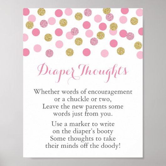 Poster Pink & Gold Baby shower Diaper Pensées Jeu (Devant)