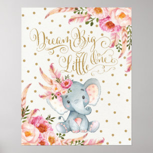 Poster Pink Gold Boho Elephant Nursery Wall Art Imprimer