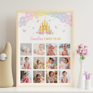 Poster Pink Gold Castle Princesse Anniversaire Jalon