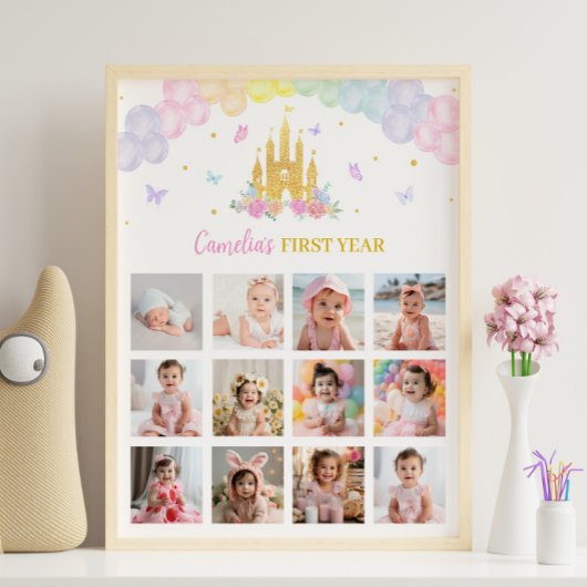 Poster Pink Gold Castle Princesse Anniversaire Jalon